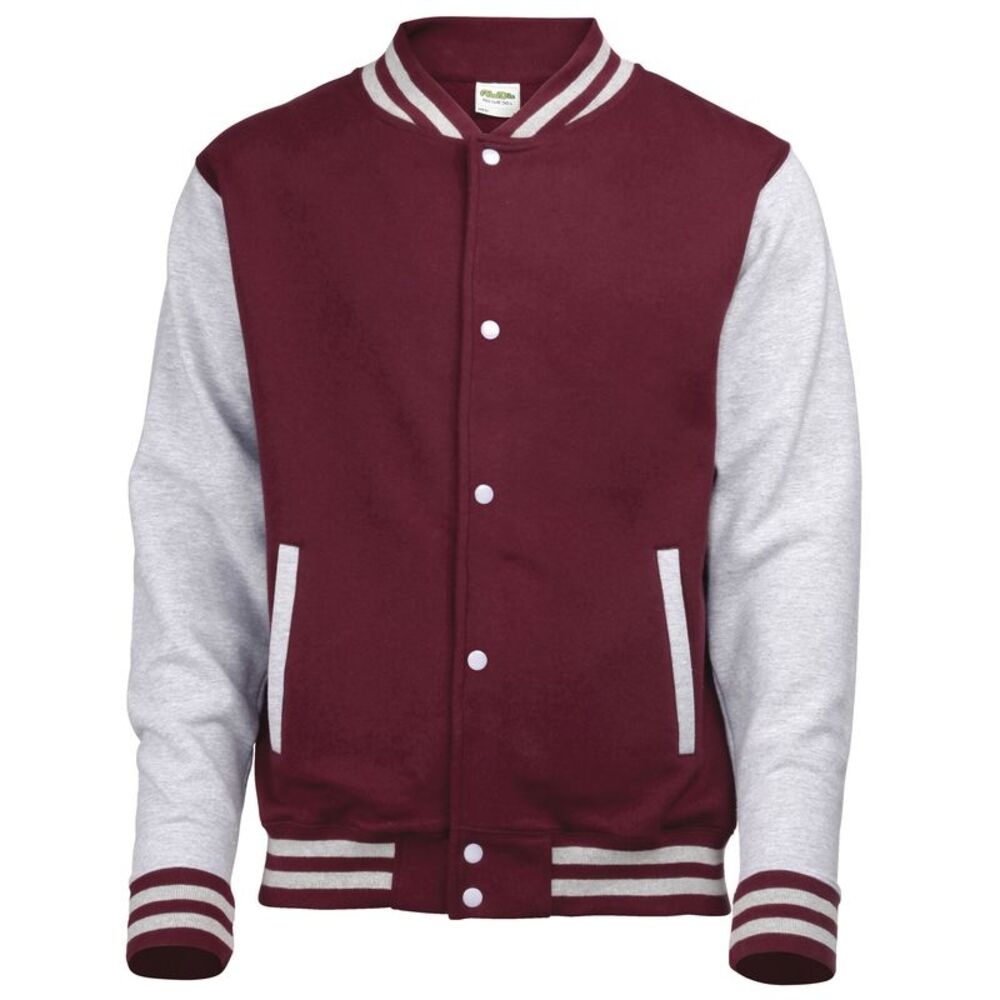 Awdis Kids Unisex Varsity Jacket / Schoolwear / Burgundy/Heather Grey